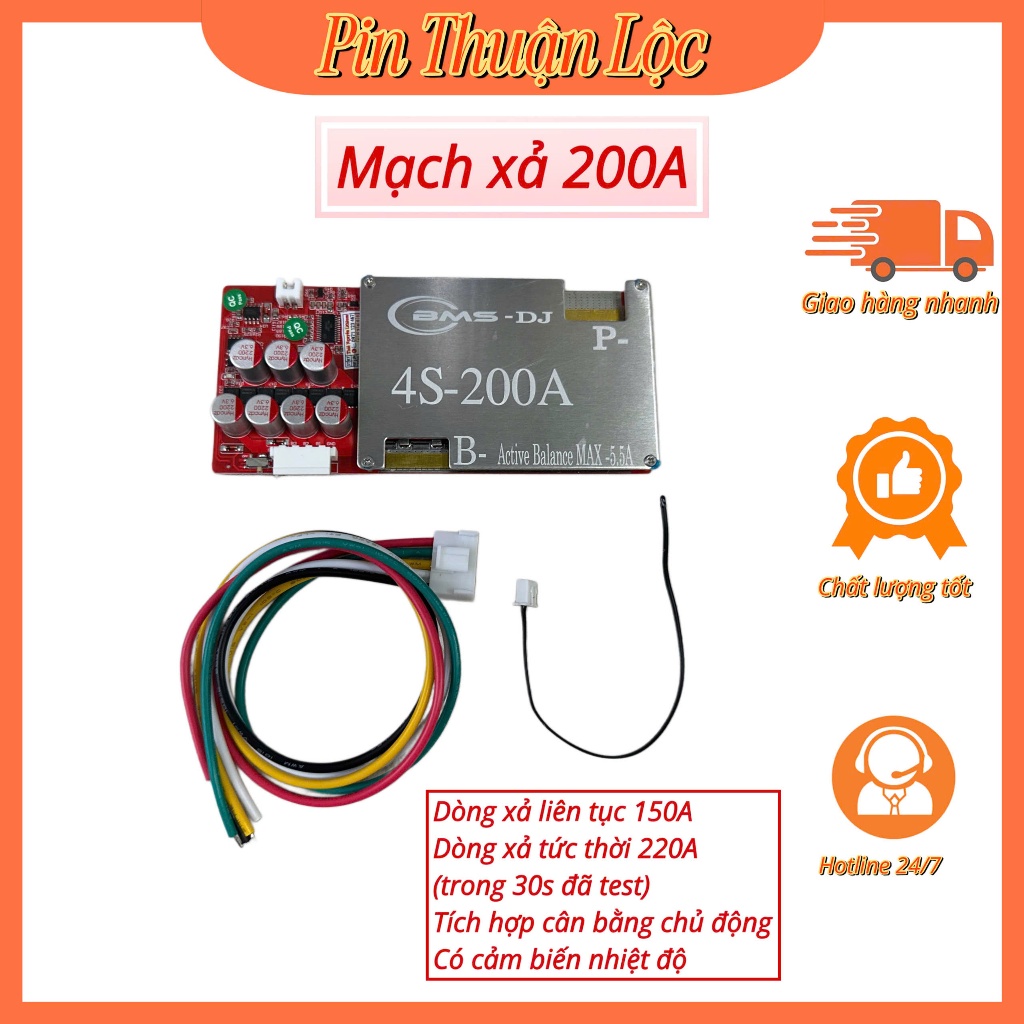 Mạch BMS 4S-200A DJ Cao Cấp Tích Hợp Cân Bằng 5.5A và Cảm Biến Nhiệt