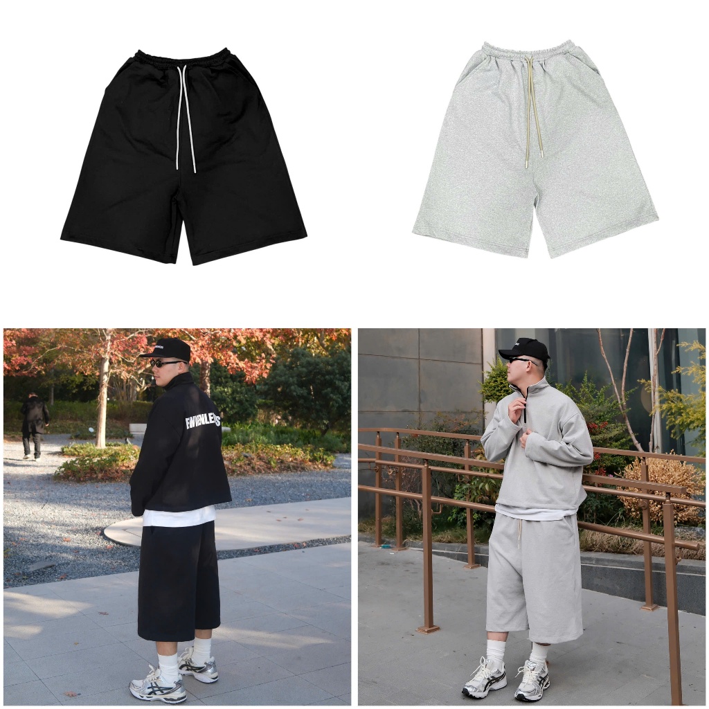 Quần short LỬNG ỐNG RỘNG nam nữ thun nỉ chân cua cotton trơn basic EWIGEN , thể thao , đứng form , t