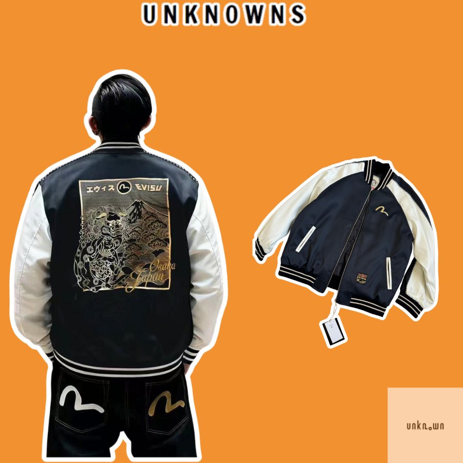 👑[Best Quaility]👑-Áo Khoác Evisu Osaka Japan Souvenir Jacket,áo khoác mùa đông Evisu trần bông