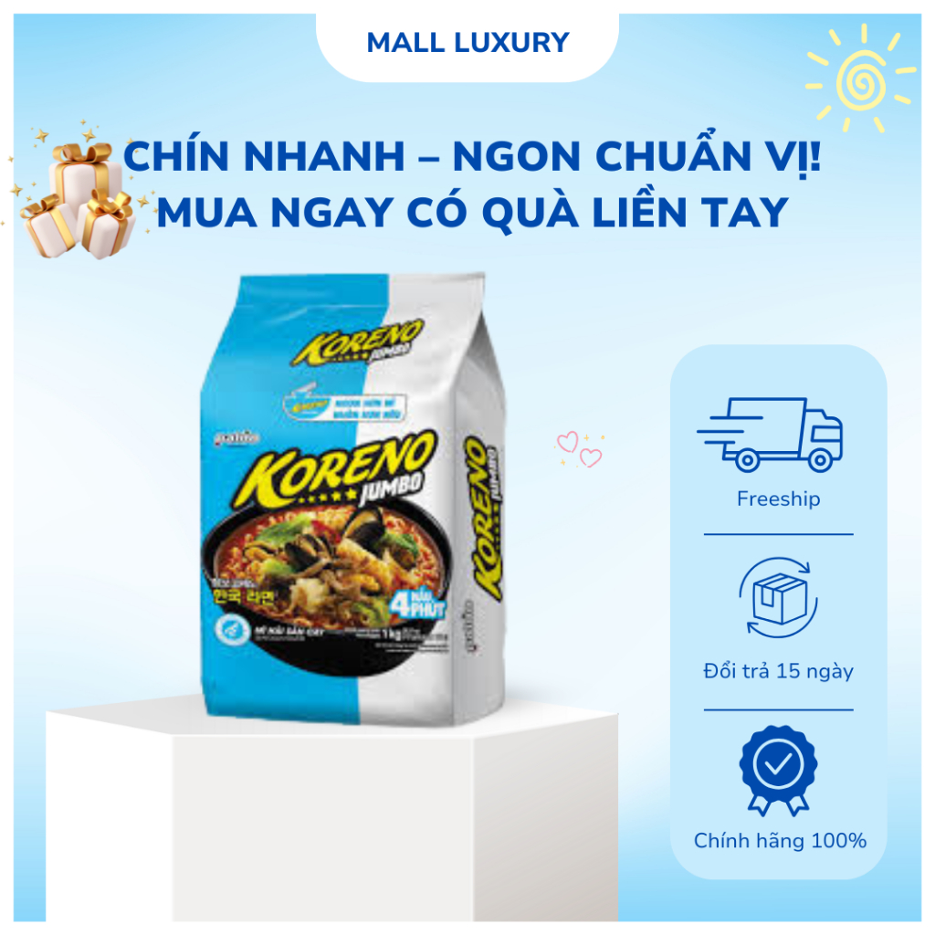  Mỳ Ăn Liền KORENO JUMBO HÀN QUỐC 1KG GÀ  TÔM  BÒ CAY  KIM CHI  NẤM  HẢI SẢN CAY 