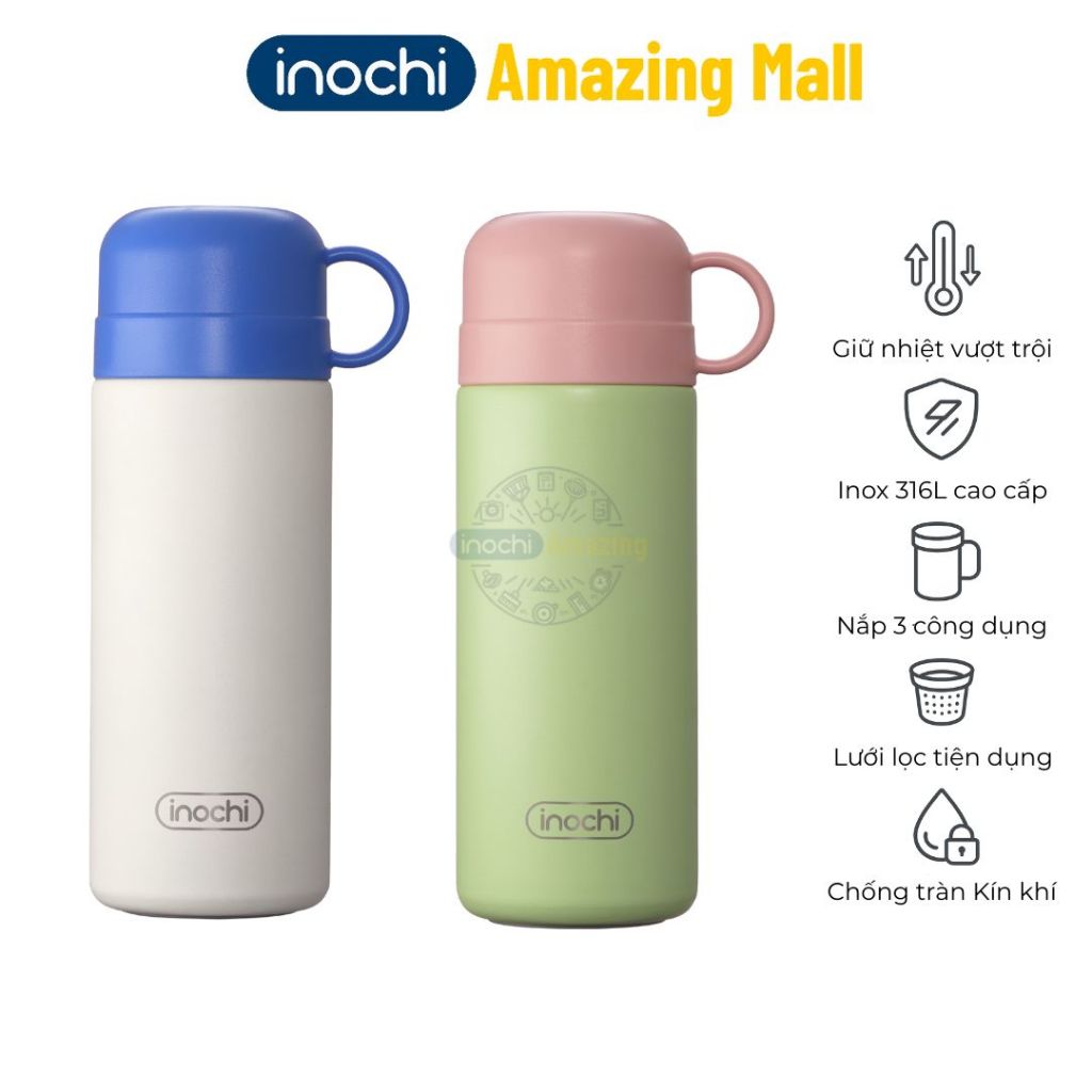 Bình Giữ Nhiệt Inochi Fuji Jolly 450ml nắp dùng làm ly uống, quai xách tiện lợi Inochi Amazing Mall