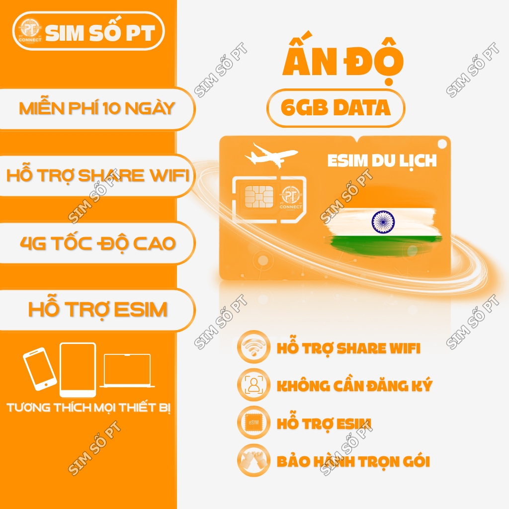 eSIM Du Lịch Ấn Độ 6GB Data Tốc Độ Cao – 10 Ngày – Hỗ Trợ eSIM – Mạng Vodafone India