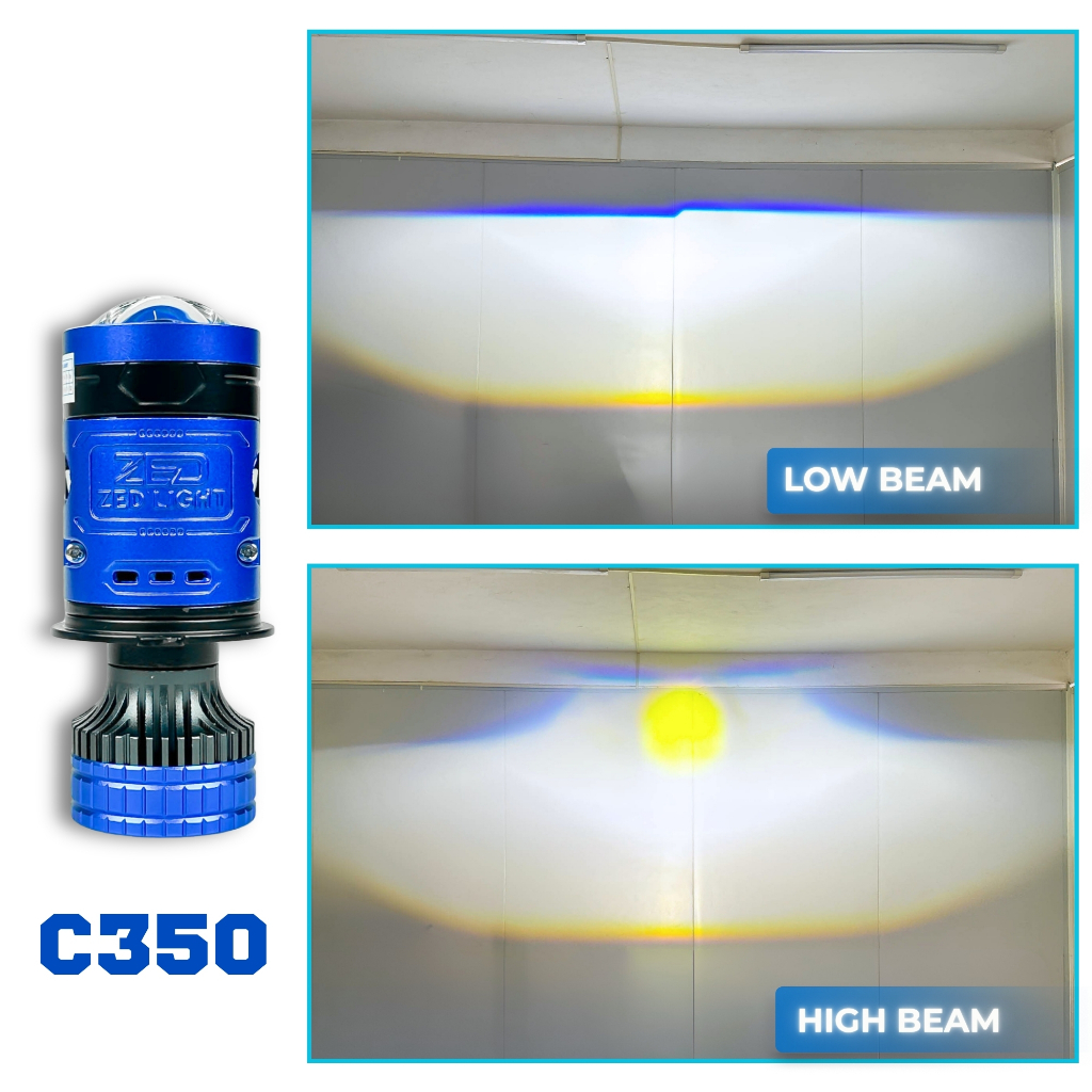 Đèn Pha Bi Cầu Siêu Sáng C350 ZED LIGHT - 90W Có Pha Màn Chập Kèm Pha Laser Vàng Chiêu Xa 200m Lắp X