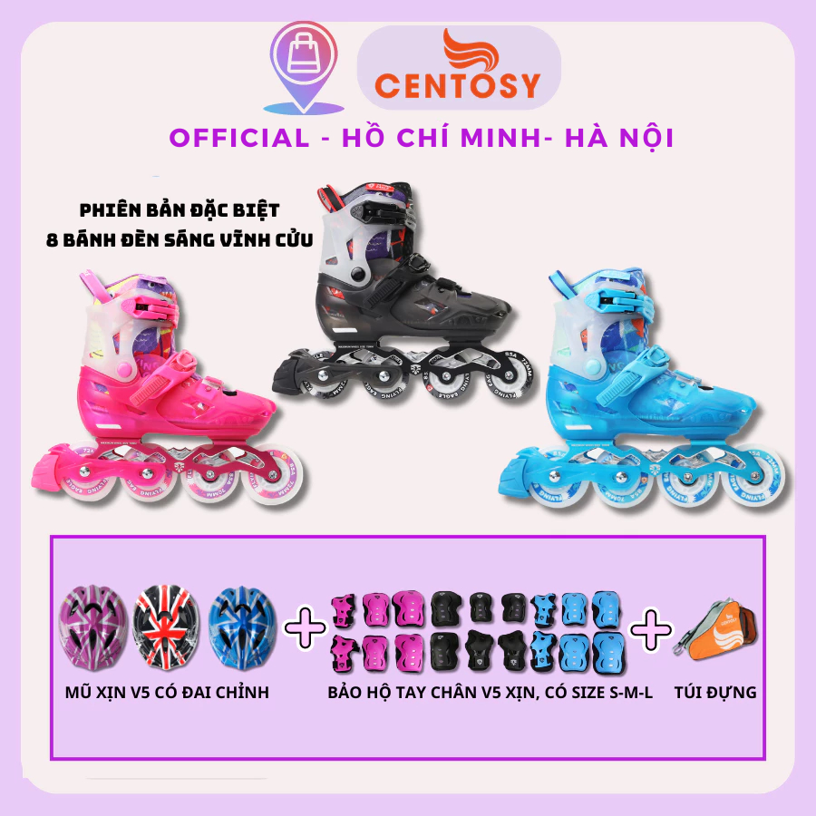 Giày Trượt Patin [Centosy] Flying Eagle L8 - Bánh Full Phát Sáng, Tăng Chỉnh 3 Size Cho Bé