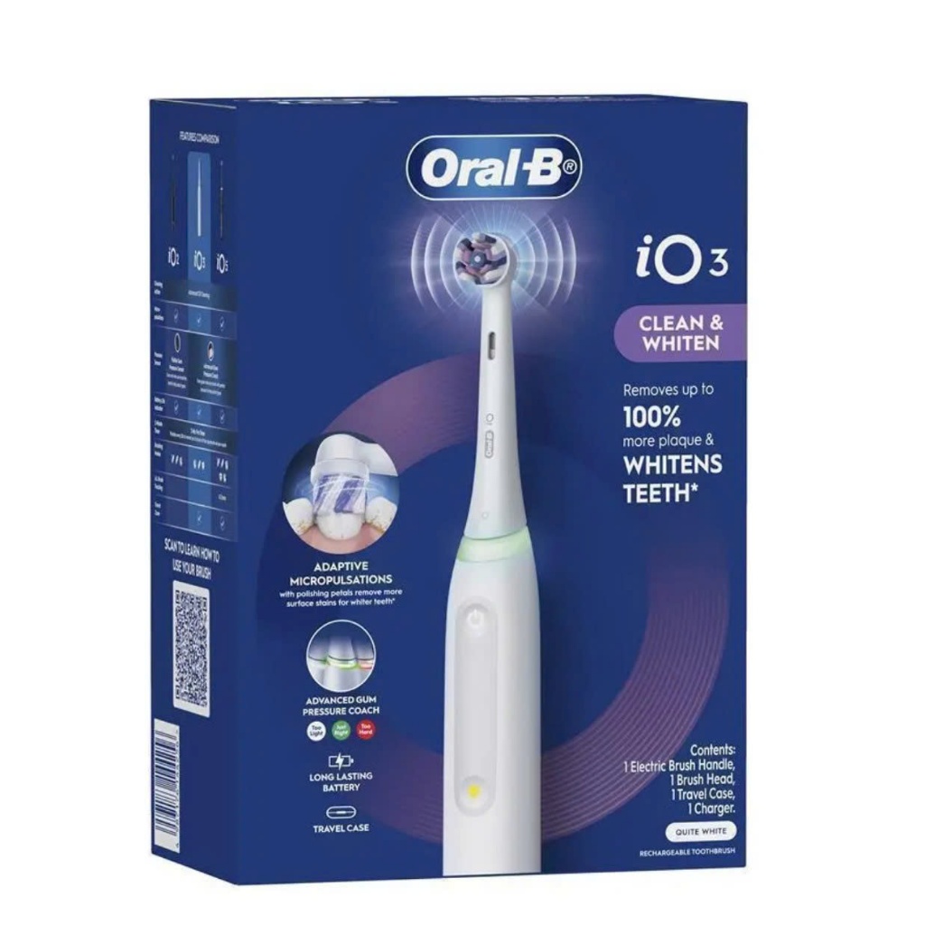 Bàn Chải Điện Oral-B iO Series 3 - Sóng Âm, 3 Chế Độ Làm Sạch, Đèn Cảm Biến Lực