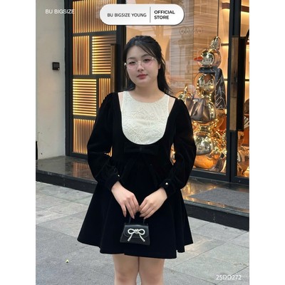 Đầm phối ren khoét vai BIGSIZE (55kg đến 95kg) – 25DD272 - [BU Bigsize Young]