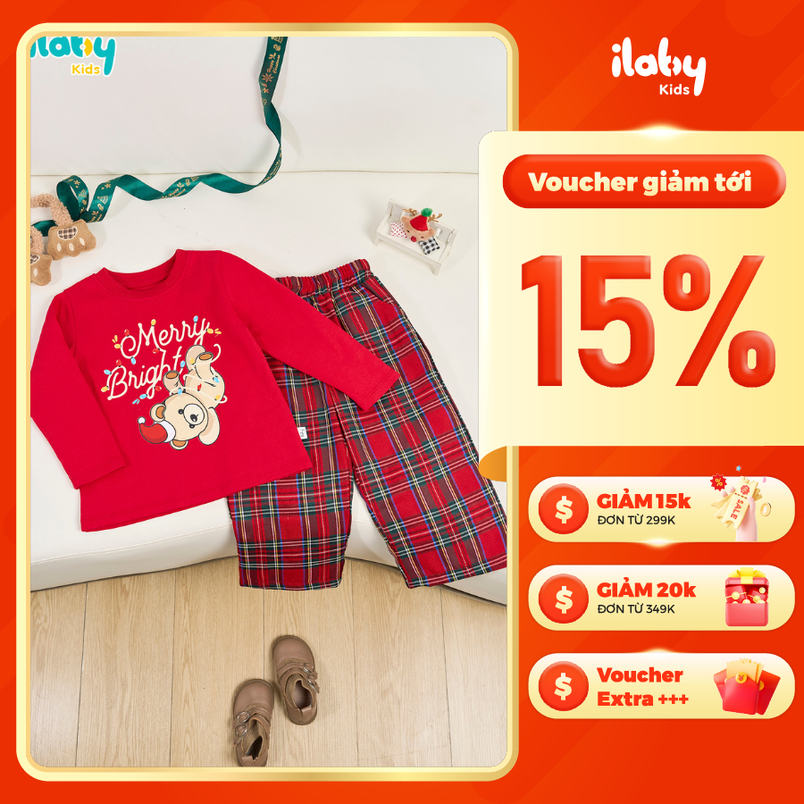 [ILABY HCM] Bộ đồ Noel dài tay cho bé họa tiết Merry & Bright đáng yêu ấm áp [3747]