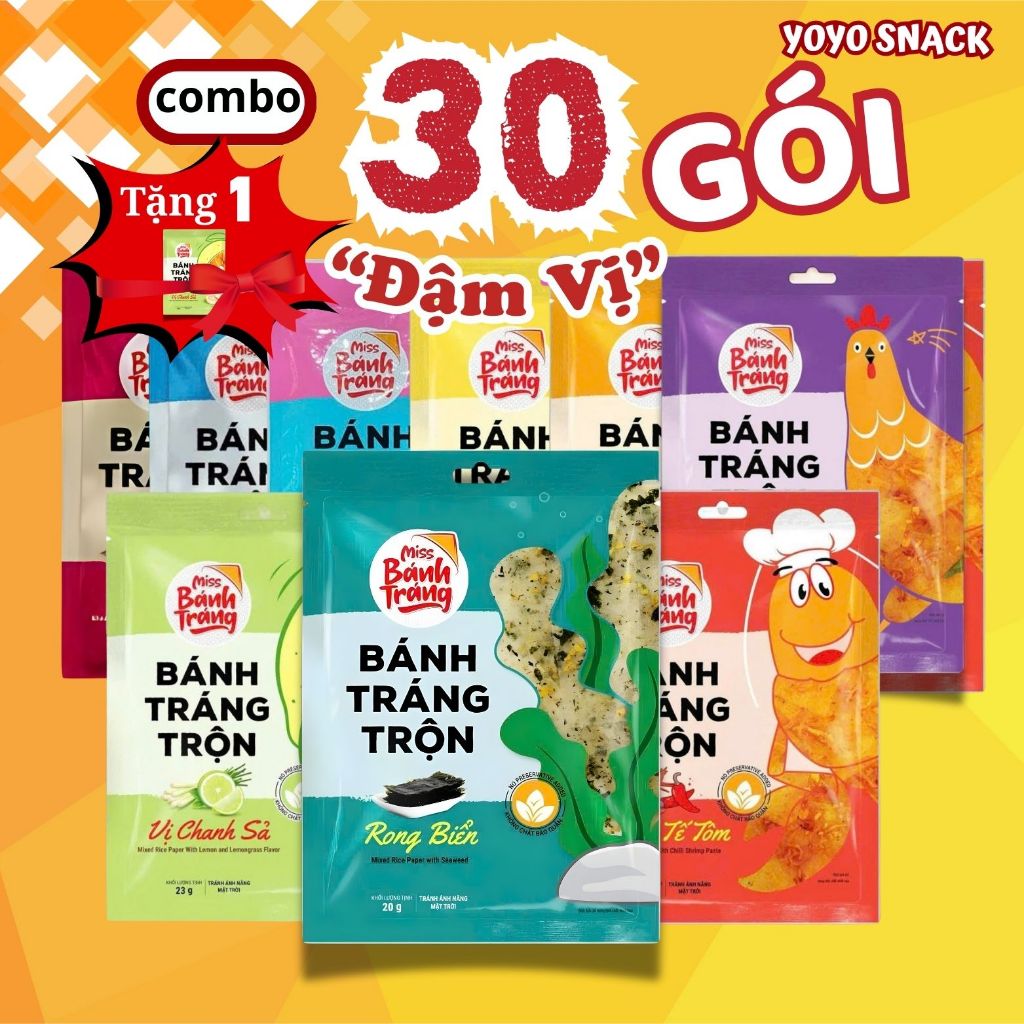 TẶNG 1- Combo 30 Gói Bánh Tráng Miss Mix 9 Vị