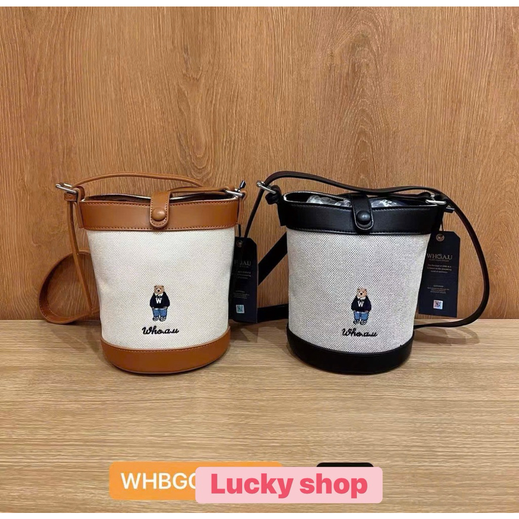Túi whoau mới.sẵn màu ivory,sẵn túi xô màu ivory viền nâu🐻🐻