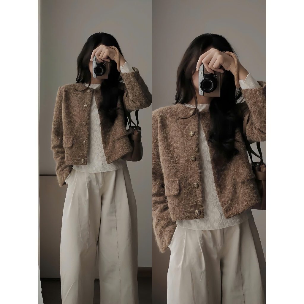 Áo áo khoác dạ lông trendy màu nâu, áo dạ tweet phong cách hàn quốc Baobao Store _ B251