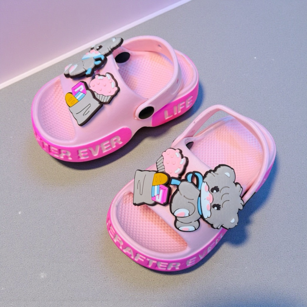 Dép bánh mì cho bé gái, giày thiết kế kẻ sọc hình thỏ melody size 18-23 quai sau đế cao 3 phân mềm nhen - Shoes