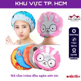 Combo 3 Mũ tắm nilon trùm đầu ngăn ướt tóc in hình ngộ nghĩnh, dễ thương
