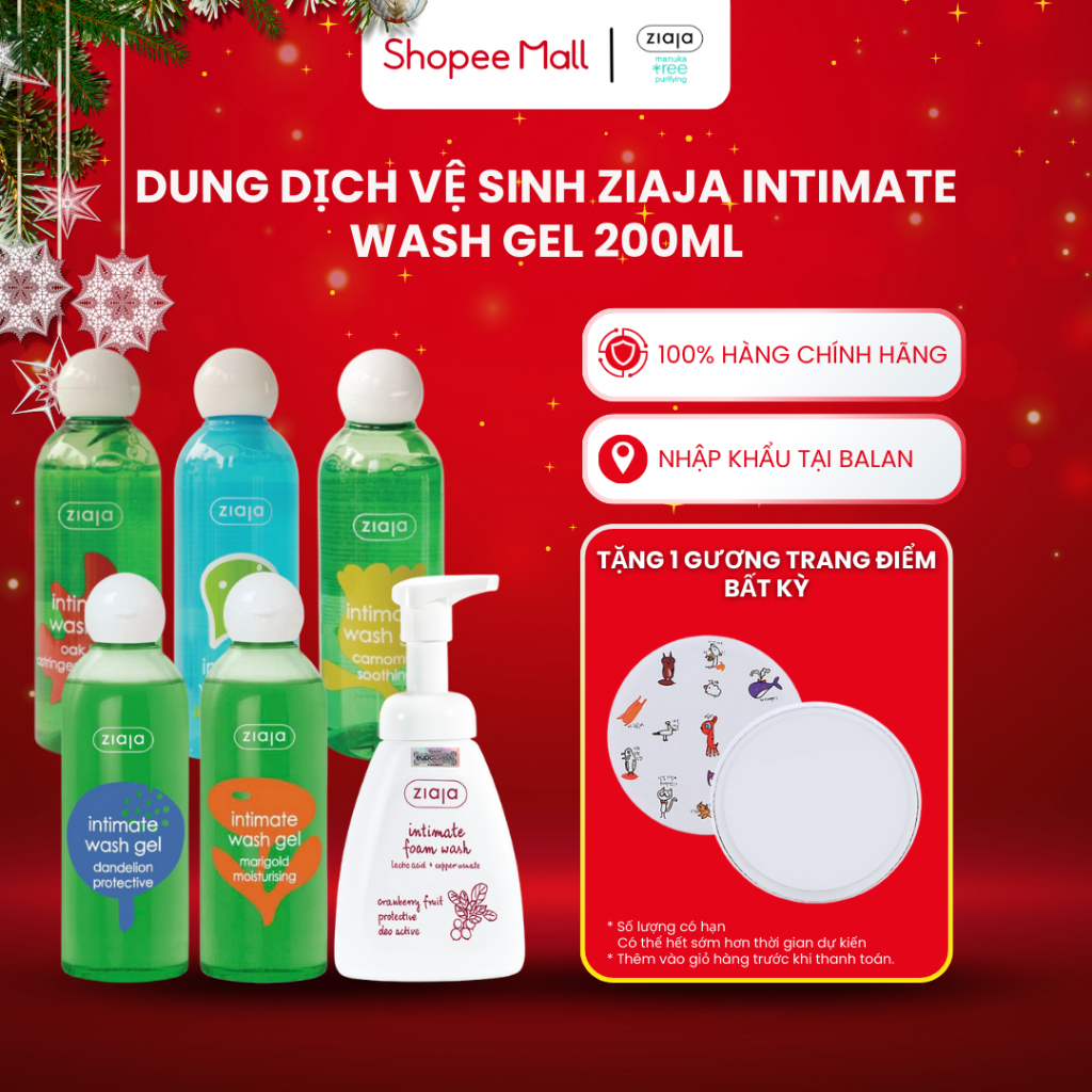 Dung Dịch Vệ Sinh Ziaja Intimate Wash Gel 200ml (Hoa Lan Chuông / Cúc La Mã / Vỏ Sồi / Bọt Thảo Dược