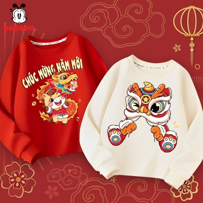 Áo dài tay bé trai hàn quốc Bobdog sweter da cá cotton mềm mịn dịu êm in hình NĂM MỚI cute cho bé