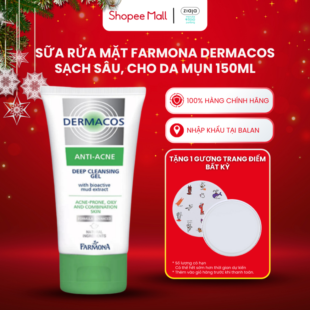 Dermacos Sữa Rửa Mặt Sạch Sâu, Cho Da Mụn Chứa Bùn Hoạt Tính Farmona Dermacos AntiAcne Deep Cleansin