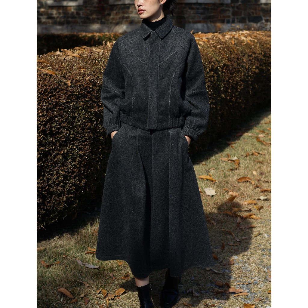 Set áo khoác kèm chân váy dáng dài dạ lông Hàn mềm mại, dày dặn - Graphite Set (+% phí sàn) - By OM 