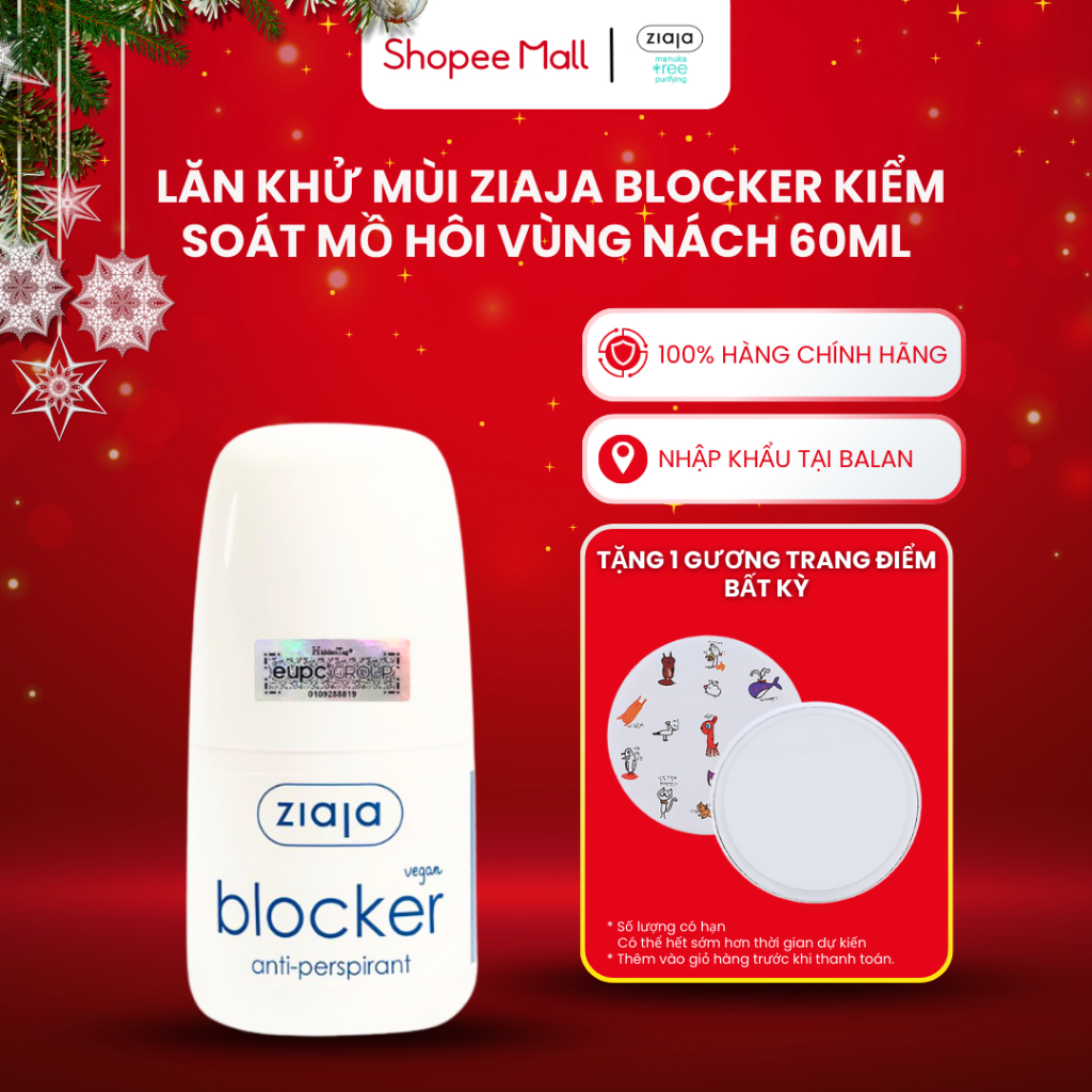 Lăn Khử Mùi Ziaja Blocker Kiểm Soát Mồ Hôi Vùng Nách, Thấm Nhanh, Không Để Lại Vệt Trên Áo 60ml