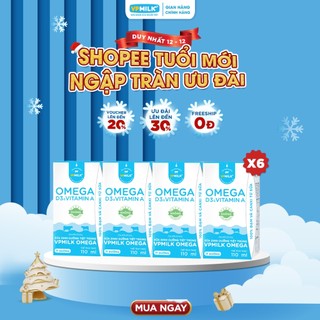  6 Lốc 110ml  Sữa Dinh Dưỡng Tiệt Trùng VPMilk Omega ÍT ĐƯỜNG dạng HỘP   4 hộp x 6  