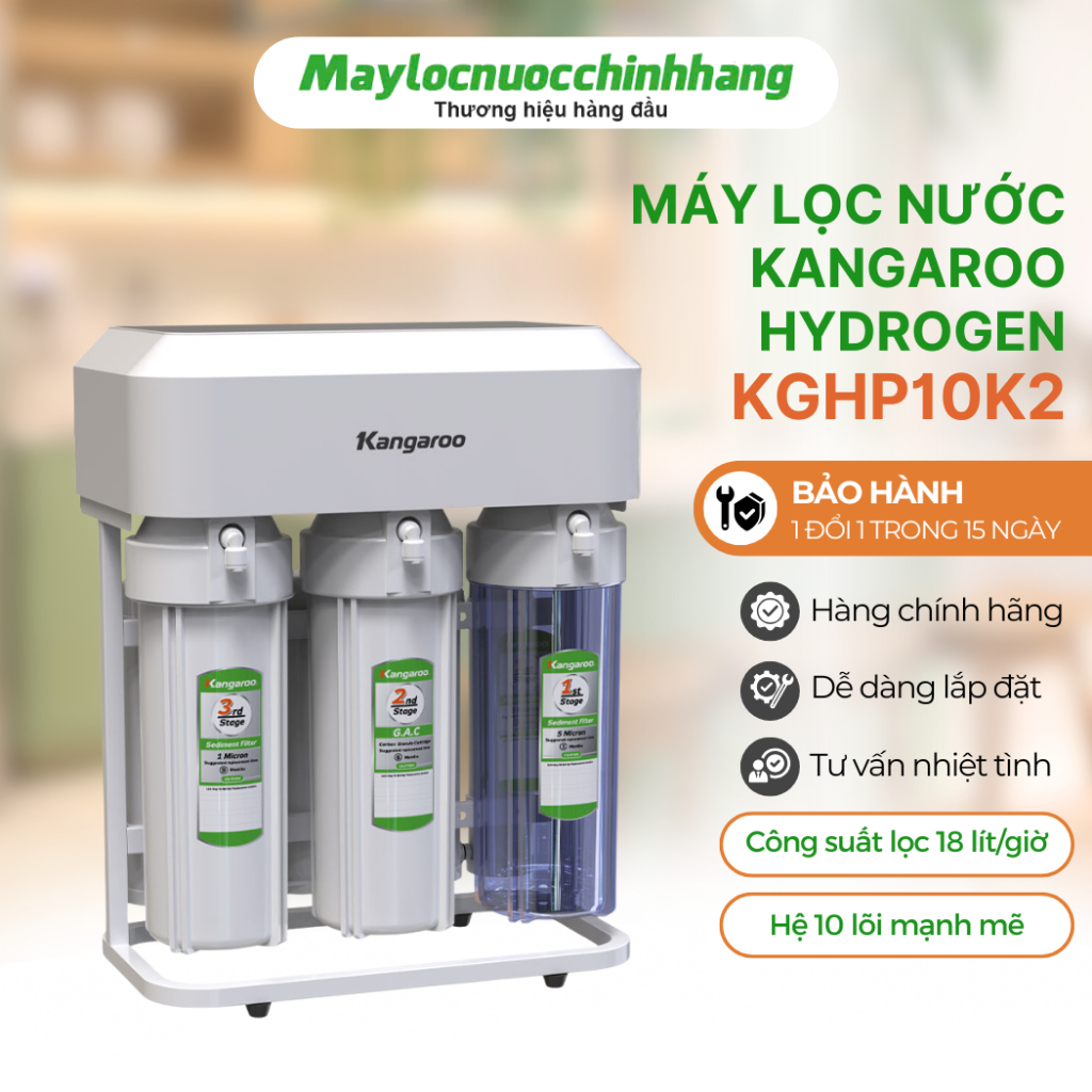 Máy lọc nước Kangaroo Hydrogen KGHP10K2 màng RO Vortex giảm 75% nước thải, tăng 3 lần tuổi thọ
