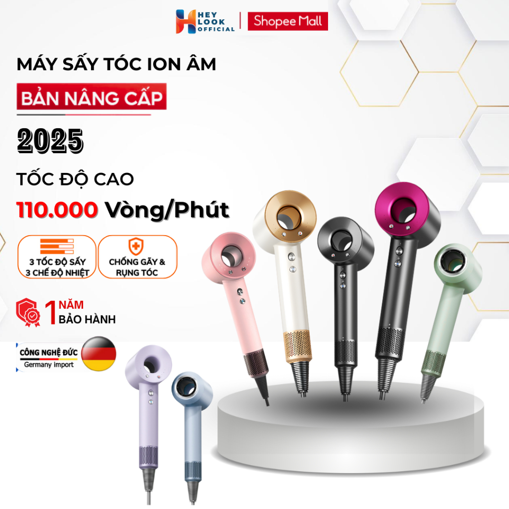 Máy Sấy Tóc Ion Âm 2 Chiều Nóng Lạnh Chăm Sóc Tóc Tốc Độ, Có 3 Chế Độ Sấy, Tặng Kèm Đầu Sấy Tạo Kiểu
