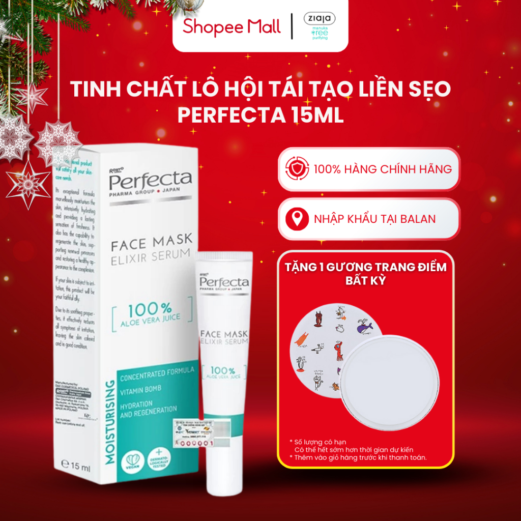 Tinh Chất Lô Hội Tái Tạo Liền Sẹo Perfecta Face Mask Elixir Serum 100% Aloe Vera Juice 15ml