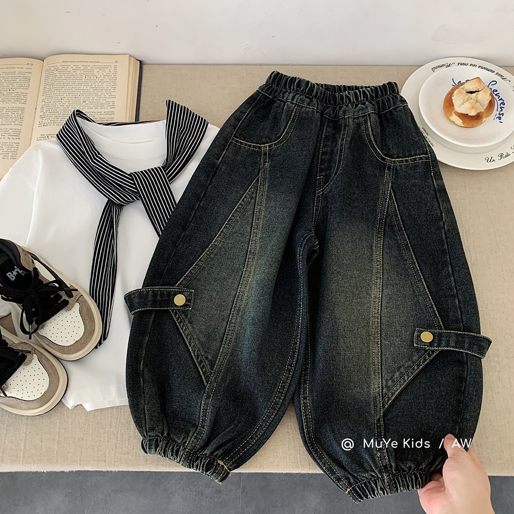 TJ14b quần jean bé trai size100-160 15-40kg quần bò hiphop bé trai ống bo quần áo trẻ em hàn quốc