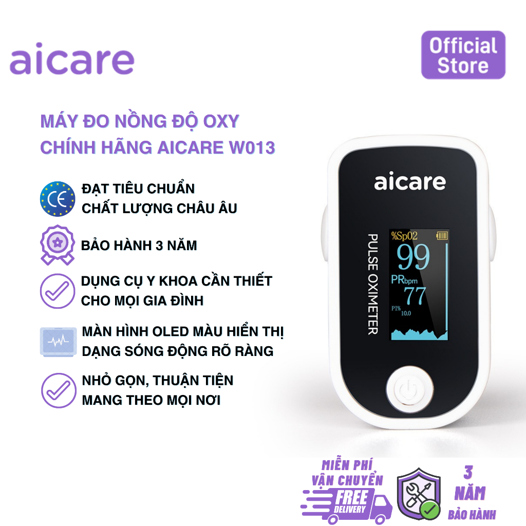 Máy Đo Nồng Độ Oxy Chính Hãng AICARE W013 Dành Cho Cá Nhân, Dễ Dàng Sử Dụng Tại Nhà