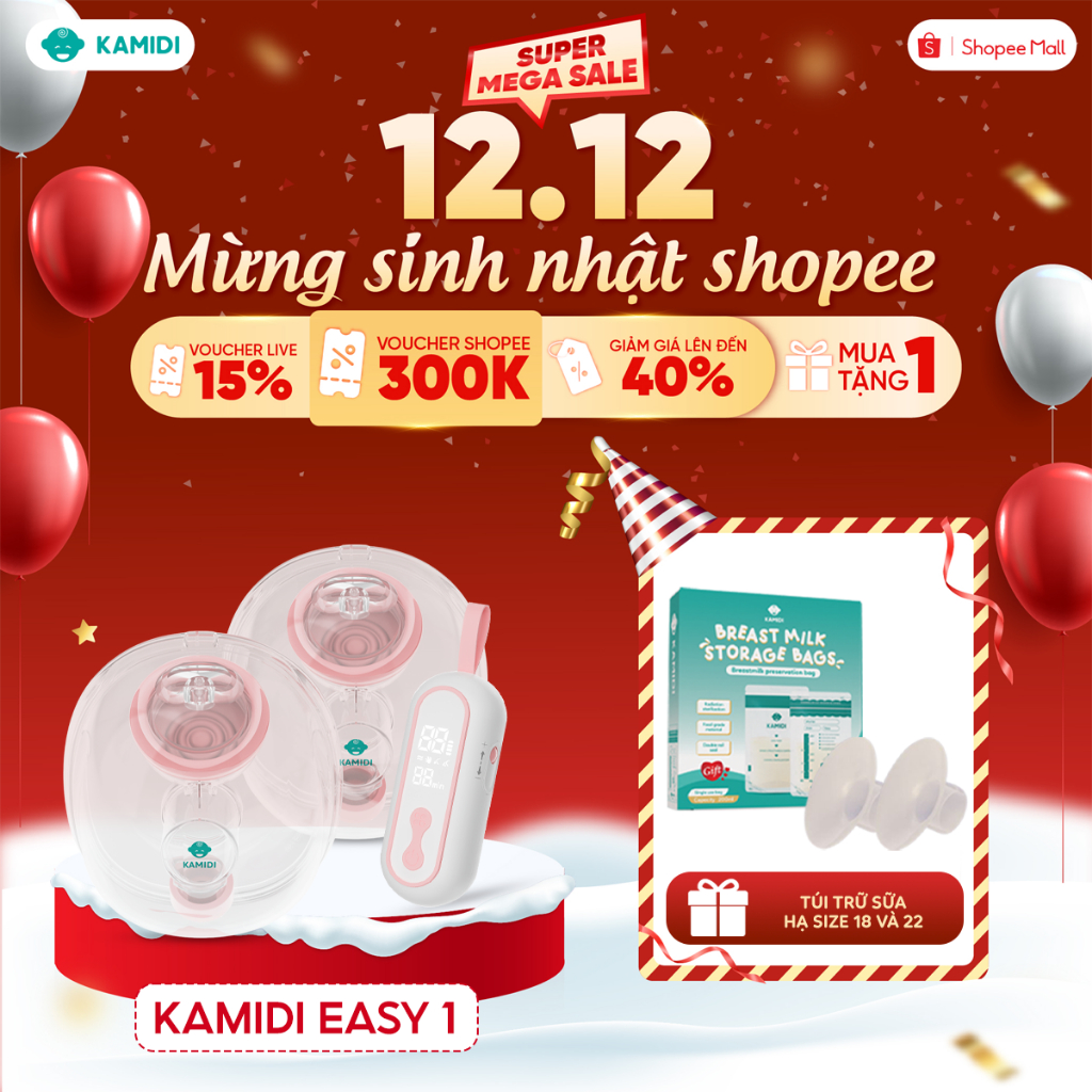 (Bản Mới) Máy Hút Sữa Điện Đôi Kamidi Easy 1 Hút Mạnh Hút Kiệt, Máy Hút Sữa Rảnh Tay Chế Độ Sinh Học Tiện Lợi Cho Mẹ