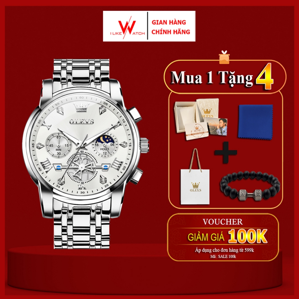 ĐỒNG HỒ NAM OLEVS ĐEO TAY CAO CẤP SIZE 42MM DÂY THÉP KHÔNG GỈ, CHỐNG NƯỚC, CHỐNG GỈ, LỊCH NGÀY ĐÊM