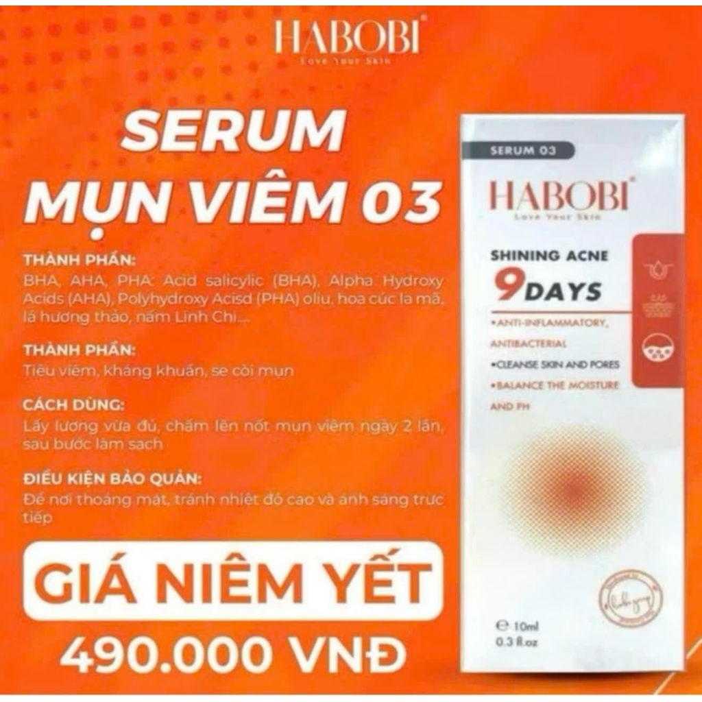 Serum mụn viêm 9day Habobi giảm mụn sần tái tạo làn da 10ml