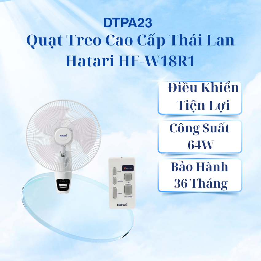 Quạt Treo Cao Cấp Thái Lan Hatari HF-W18R1, Công Suất 64W, 3 Cánh Quạt, Sải Cánh 18 Inch, Bảo Hành 3