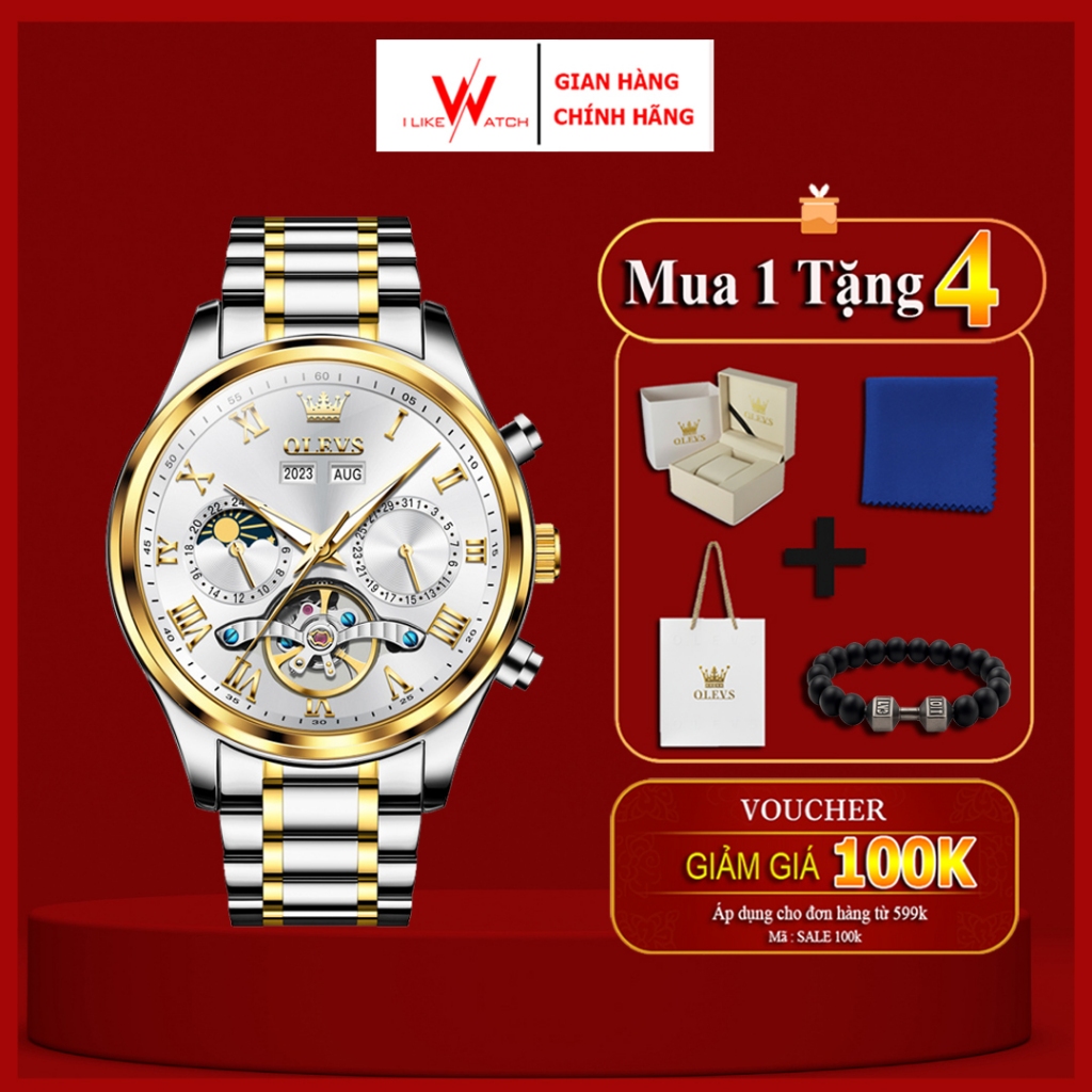 ĐỒNG HỒ OLEVS AUTOMATIC NAM LỘ MÁY CƠ SIZE 42.5MM DÂY, THÉP KHÔNG GỈ CAO CẤP, CHÍNH HÃNG, CHỐNG NƯỚC