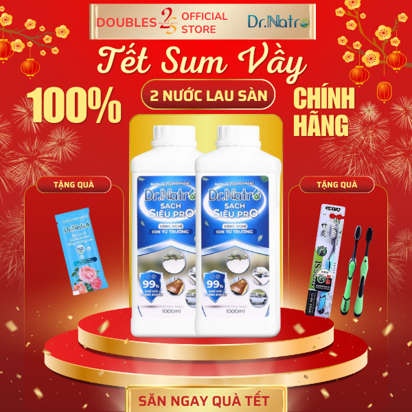 Combo 2 Chai Nước lau sàn Dr Natro 1000mL Ion từ trường Giúp căn nhà sạch bóng | DOUBLES 2SSHOP