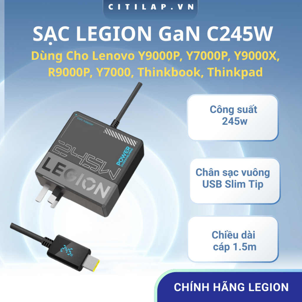 [NEWSEAL] Sạc GaN Legion C245 công suất 245W cho Laptop Legion Gaming Y9000P Y7000P Y9000K Y9000X Th