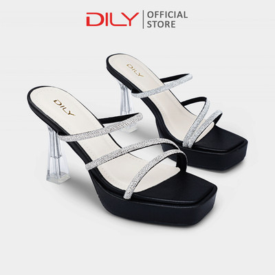 Guốc cao gót nữ DILY quai đính đá sang trọng, dép guốc đế đúp tôn dáng 9.5cm DL0607