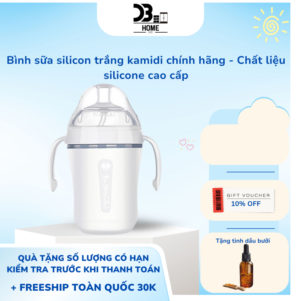 Bình sữa silicon trắng kamidi chính hãng - Chất liệu silicone cao cấp