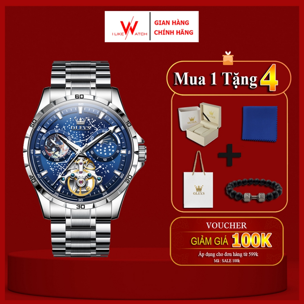 ĐỒNG HỒ NAM OLEVS LỘ CƠ AUTOMATIC CHÍNH HÃNG LỊCH NGÀY ĐÊM, ĐỒNG HỒ ĐEO TAY CHỐNG NƯỚC CAO CẤP