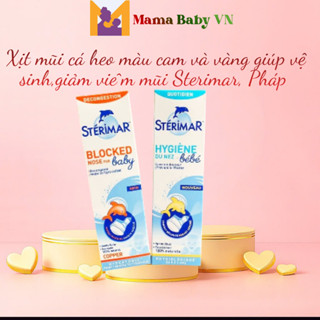  Xịt mũi cá heo màu cam và vàng cho trẻ sơ sinh giúp vệ sinh và giảm vie^m mũi Sterimar Pháp Mama Baby VN 
