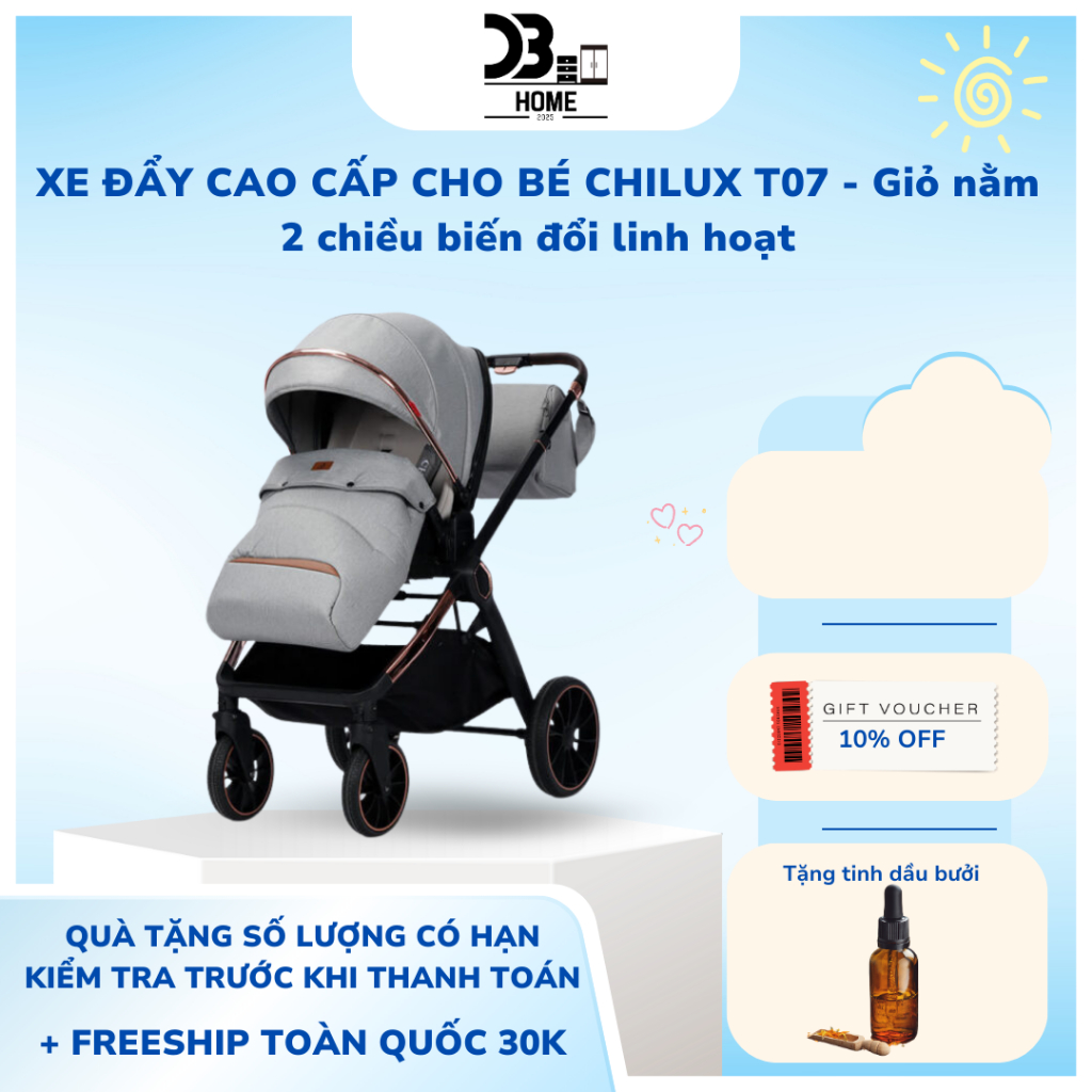 Xe đẩy Gluck C8 Plus 2024 - tay đẩy xoay 2 chiều, có nệm lót