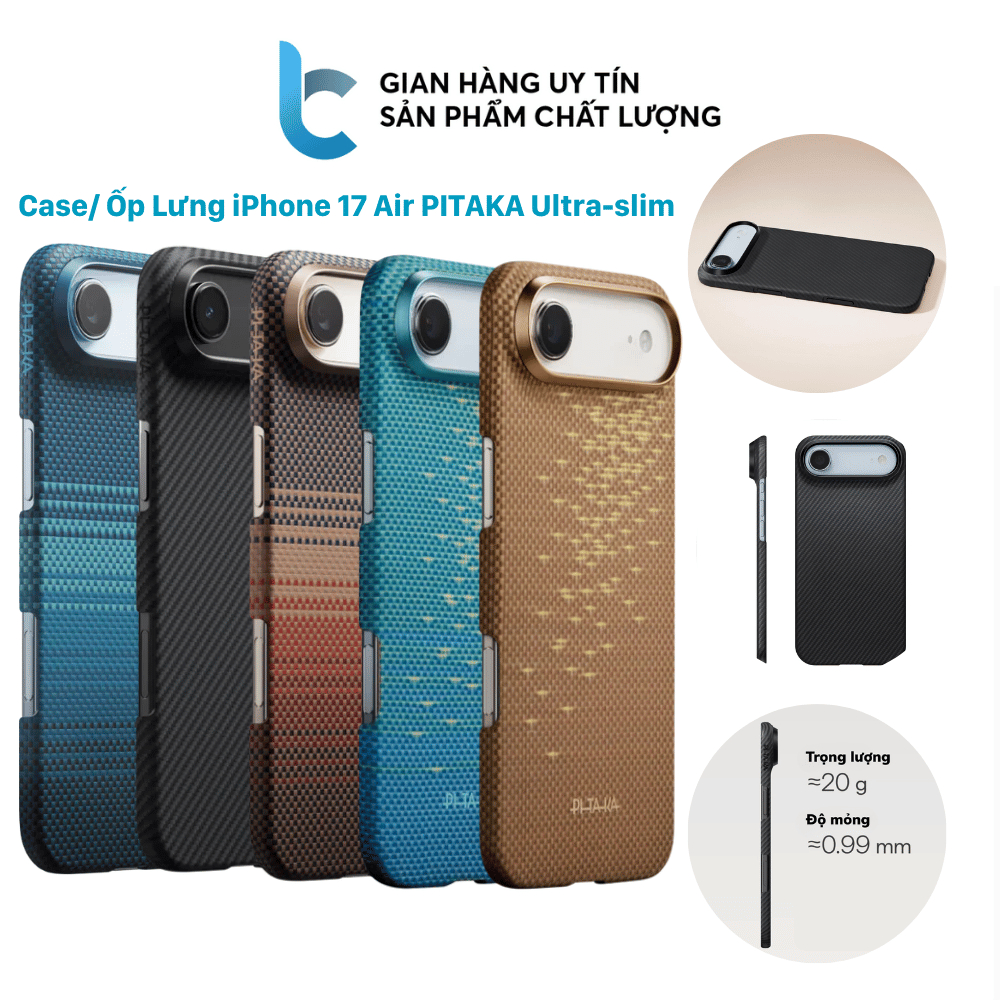 Case/ Ốp Lưng iphone Air PITAKA Ultra-slim Siêu Mỏng Nhẹ Hỗ Trợ Sạc Không Dây - Hàng Chính Hãng