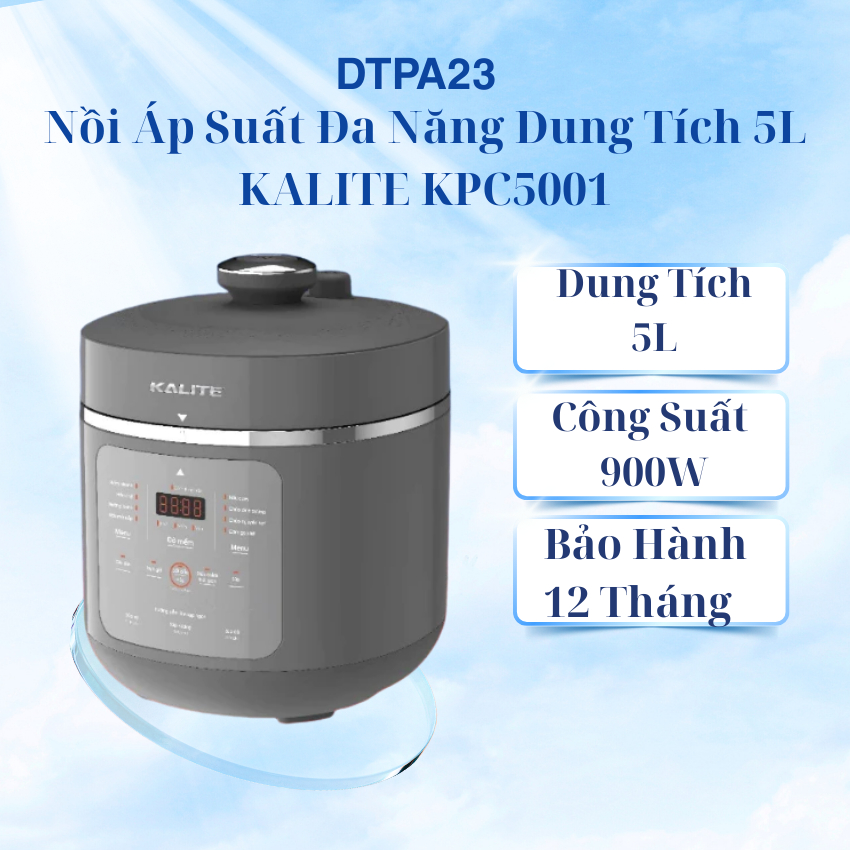 Nồi Áp Suất Đa Năng Dung Tích 5L KALITE KPC5001,Công Suất 900W, Thiết Kế Nhỏ Gọn ,14 Tính Năng Bảo V
