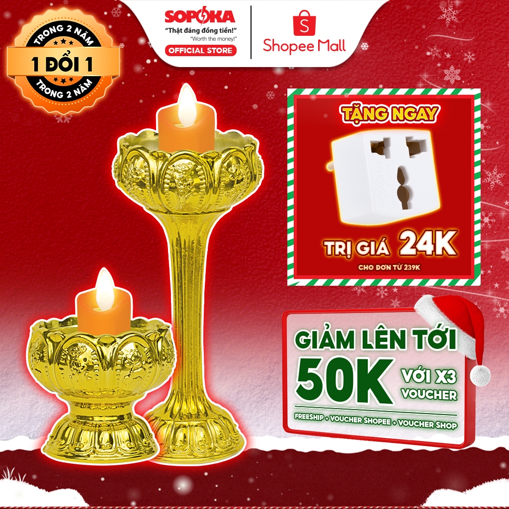  Đèn Thờ Hoa Sen SOPOKA Mạ Vàng HSC-999,Không Khói Không Mùi Chạy Bằng Điện An Toàn Bảo Hành 2 Năm 