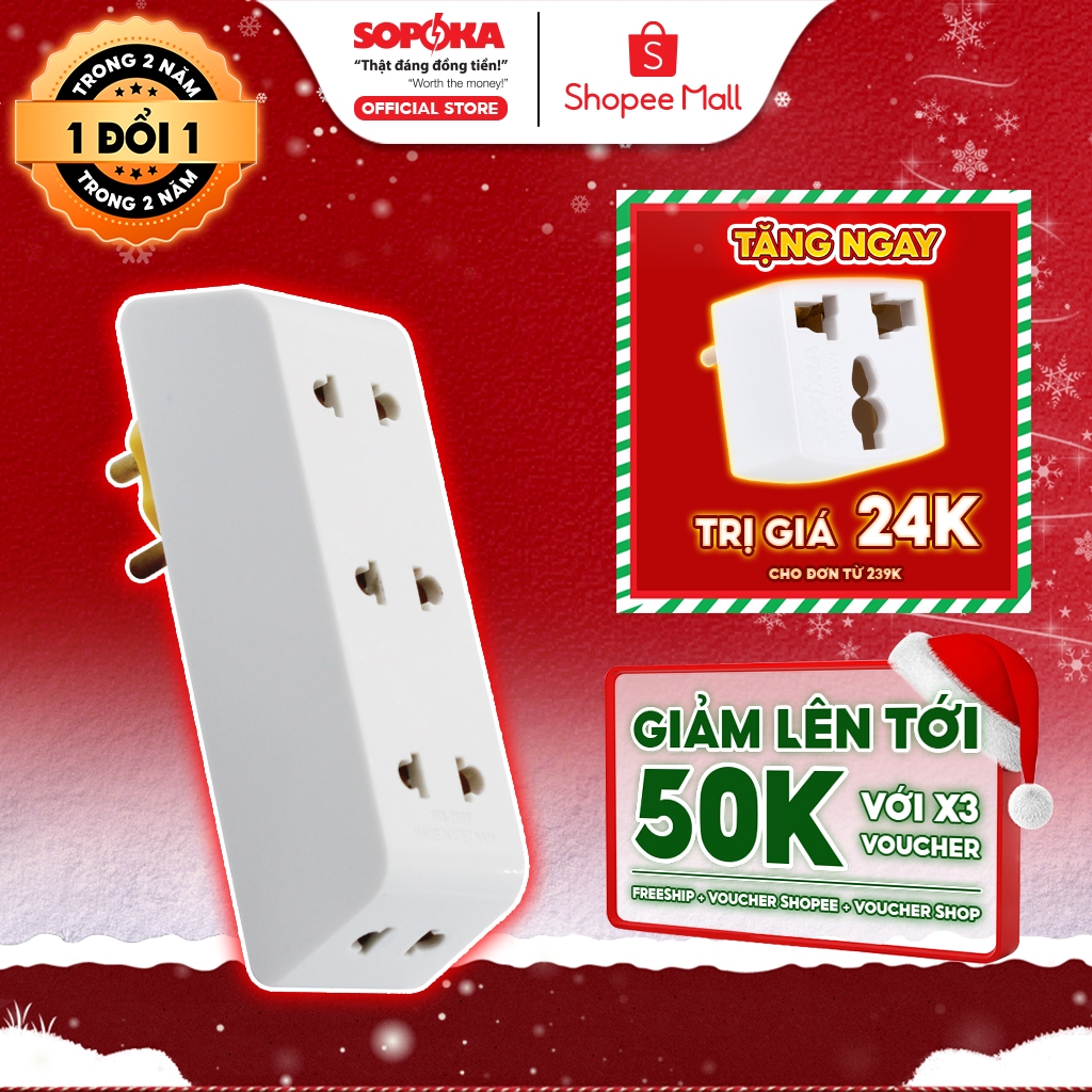 Ổ Chia Điện SOPOKA P25 Chống Tuột Phích 5 Lỗ Công Suất 2200W Xoay 90 Độ Gọn Cho Góc Hẹp Nhựa ABS Bền Bỉ BH 2 Năm 