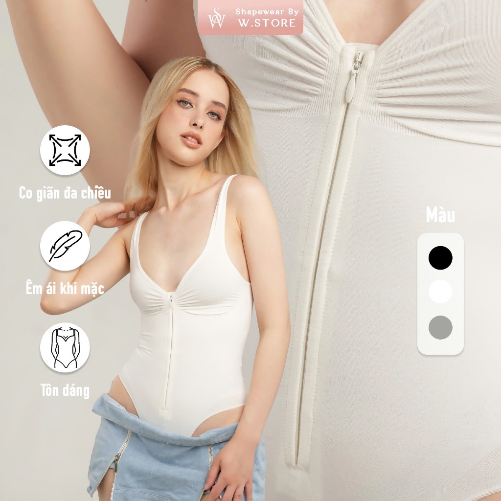 Gigi Zip Shapewear Bodysuit - Áo Gen Định Hình Bodysuit Khoá Kéo Shapewear WSTORE Tạo Thắt Eo, Gom G