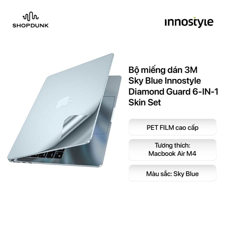 Bộ miếng dán 3M cho Macbook Air 13” M4 Sky Blue Innostyle Diamond Guard 6-IN-1 Skin Set