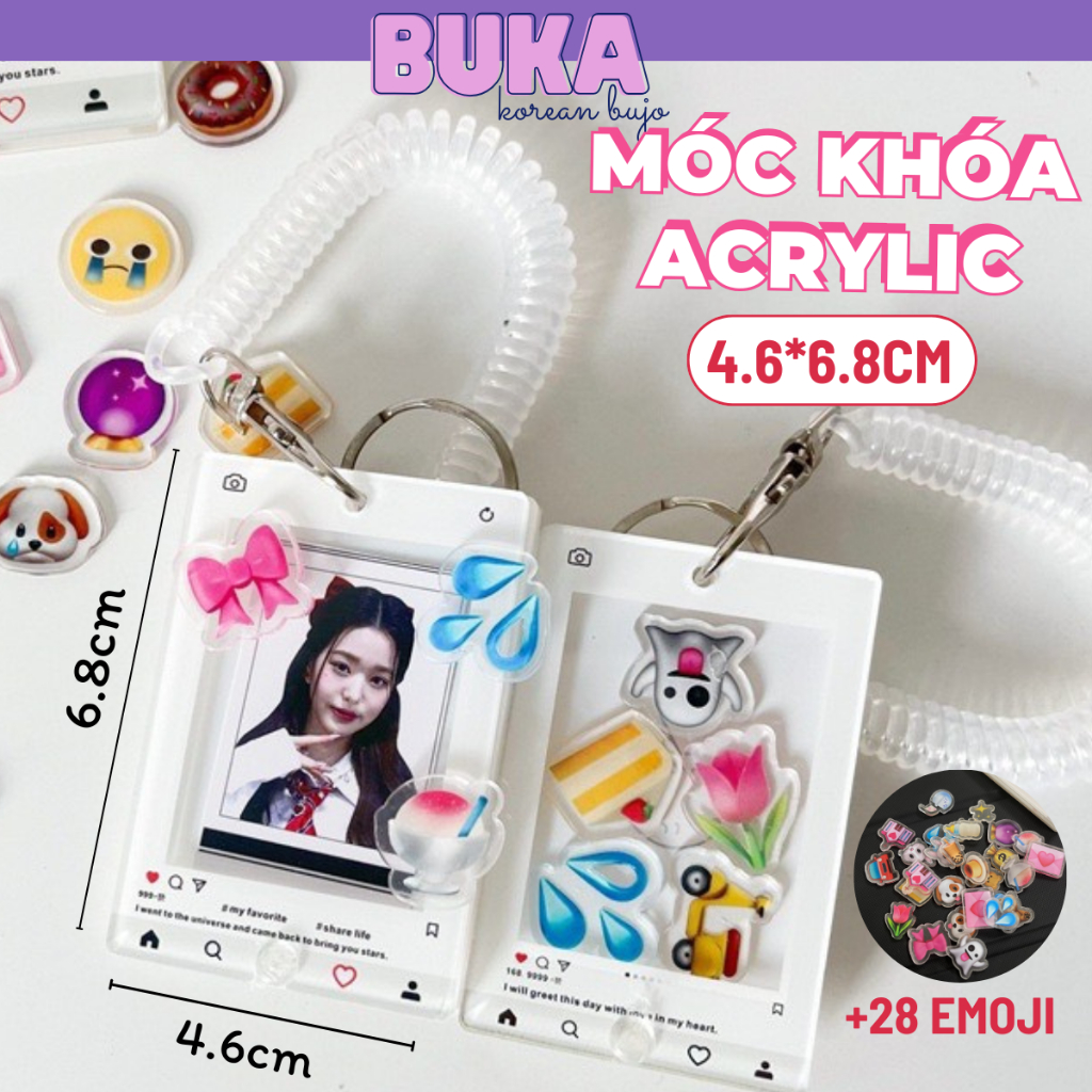  Móc khóa khung ảnh Insdagram Buka khung tranh đựng card acrylic standee kèm emoji  có seal  