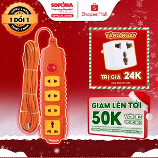  Ổ Cắm Điện Chịu Tải SOPOKA 6000W Chống Tuột Phích Cắm Cùng Lúc 3 Nồi Lẩu Dây 3M Lỗ Chéo 45° Lõi Sứ Chịu Nhiệt BH 2 