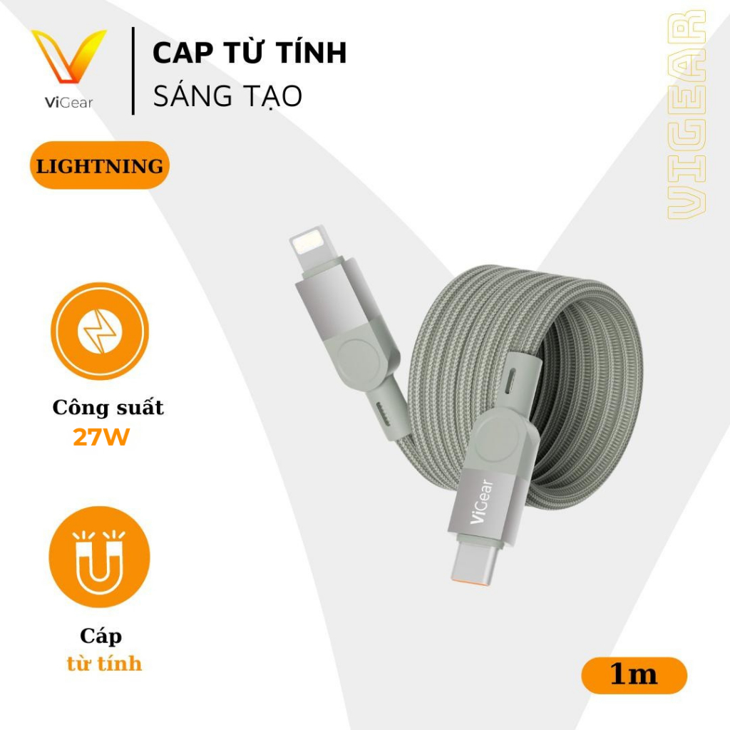 Dây Sạc Từ Tính Siêu Nhanh ViGear - C to L 27W & C to C 100W Cho Điện Thoại CS03