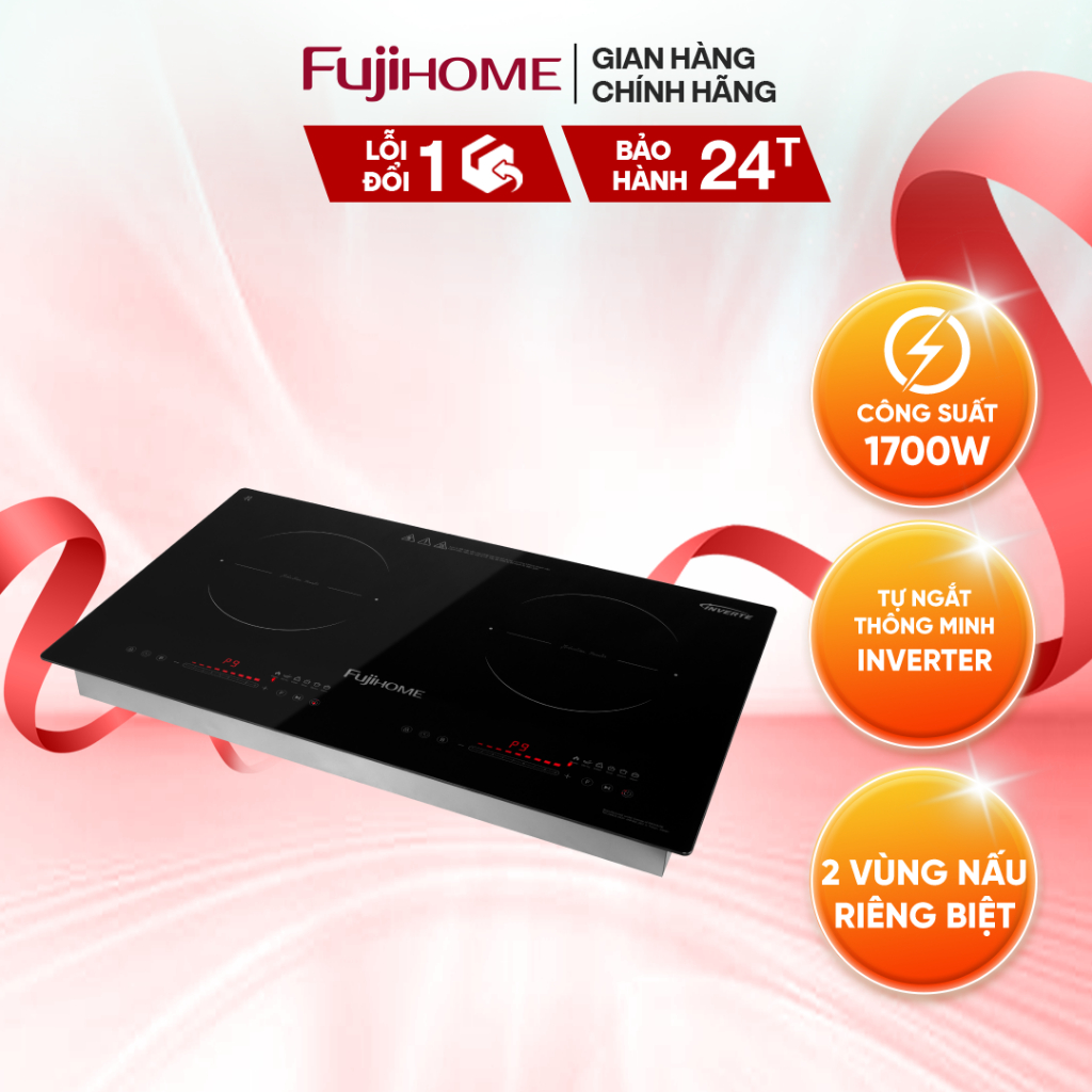 Bếp Từ Đôi Fujihome IC2623 3600W Booster siêu tốc 1800W Mặt Kính Kanger A Lắp Âm/Dương Chính Hãng