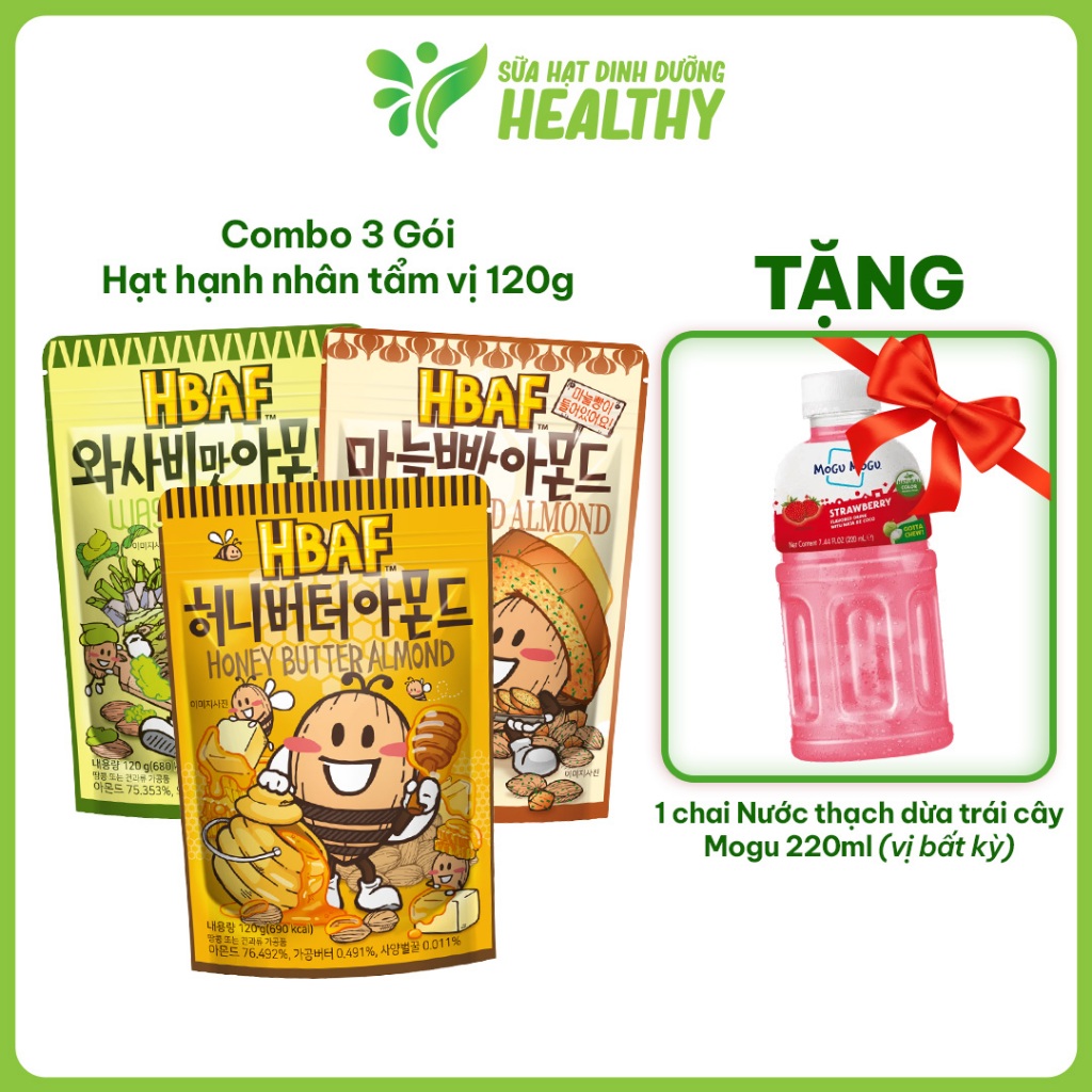[MUA 3 GÓI 120G TẶNG 1 CHAI MOGU 220ML] Hạnh Nhân Tẩm Vị HBAF Hàn Quốc 120G Ăn Vặt Tiện Lợi Dinh Dưỡ